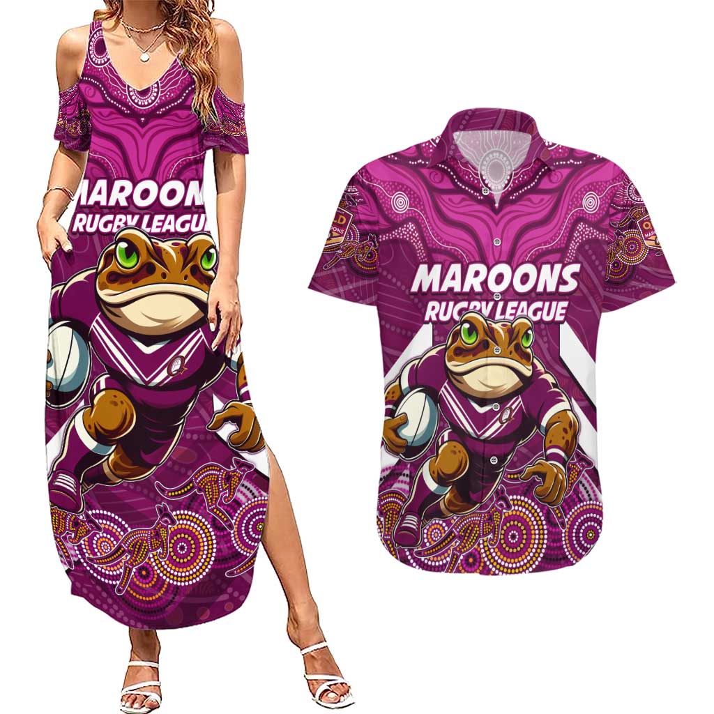 Custom Maroons Cane Toad Couples Matching Summer Maxi Dress and Hawaiian Shirt Queensland Rugby