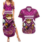 Custom Maroons Cane Toad Couples Matching Summer Maxi Dress and Hawaiian Shirt Queensland Rugby