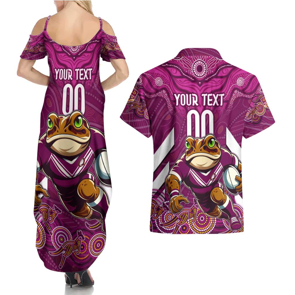 Custom Maroons Cane Toad Couples Matching Summer Maxi Dress and Hawaiian Shirt Queensland Rugby
