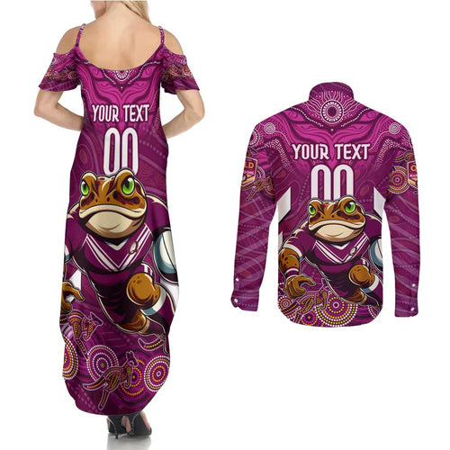 Custom Maroons Cane Toad Couples Matching Summer Maxi Dress and Long Sleeve Button Shirt Queensland Rugby