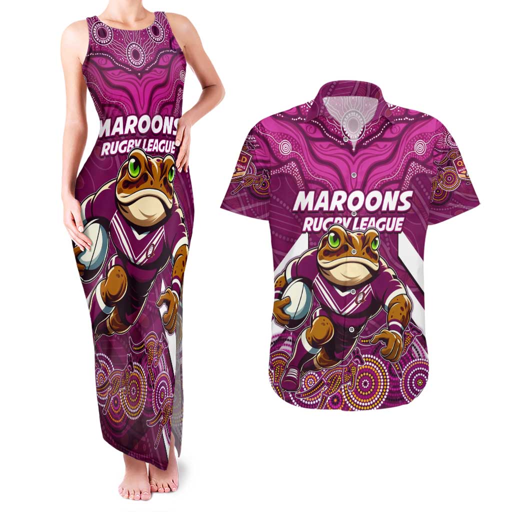 Custom Maroons Cane Toad Couples Matching Tank Maxi Dress and Hawaiian Shirt Queensland Rugby
