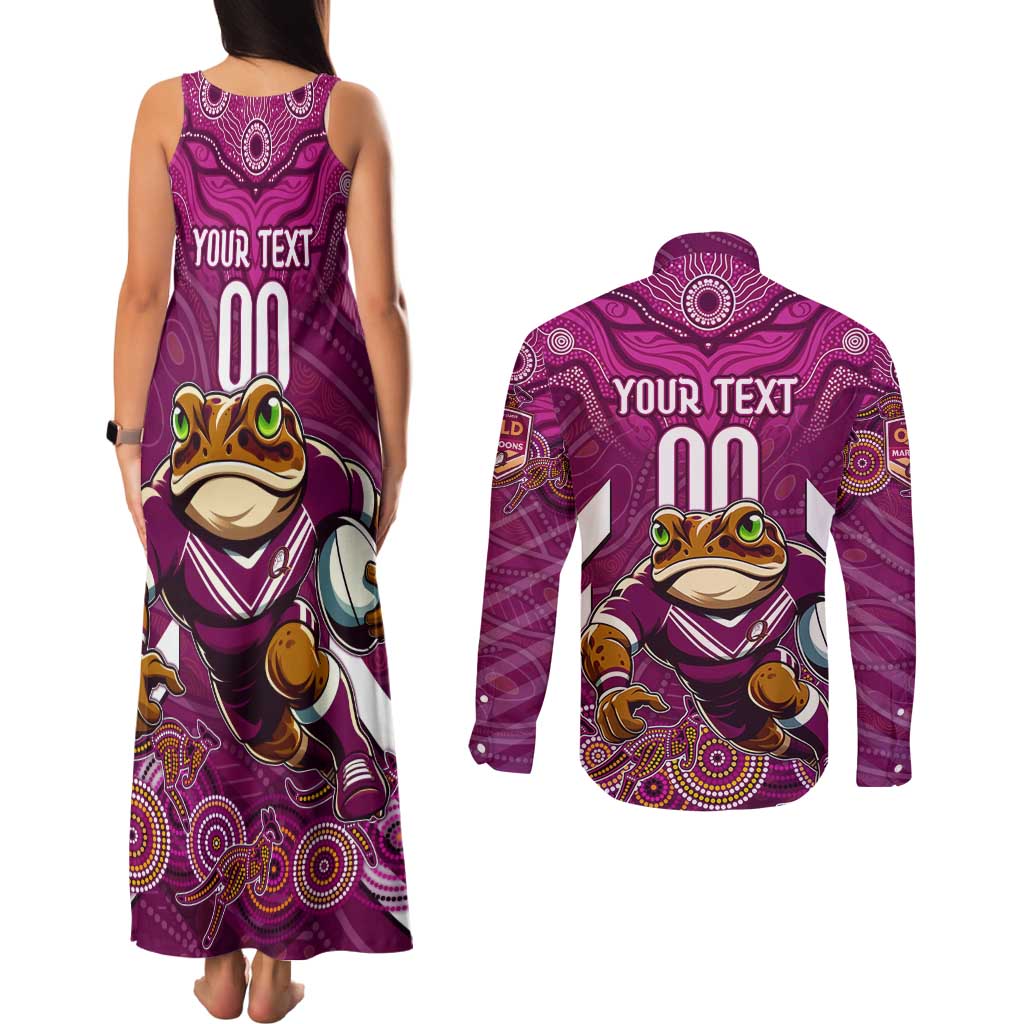Custom Maroons Cane Toad Couples Matching Tank Maxi Dress and Long Sleeve Button Shirt Queensland Rugby