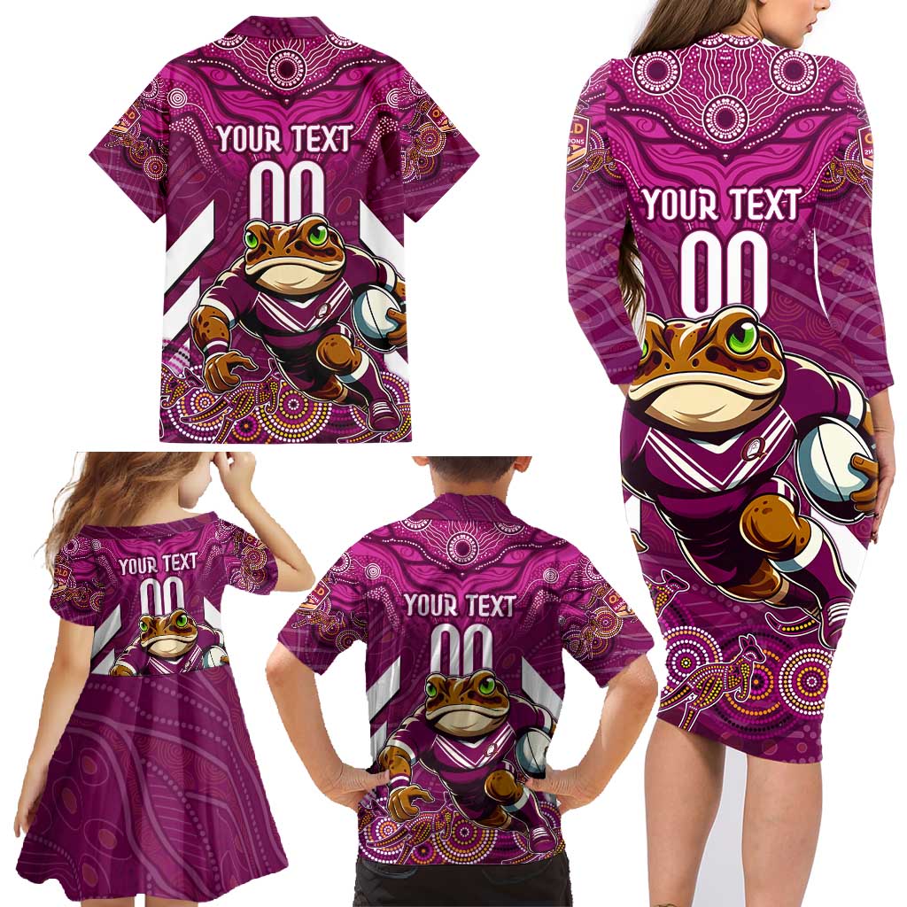 Custom Maroons Cane Toad Family Matching Long Sleeve Bodycon Dress and Hawaiian Shirt Queensland Rugby