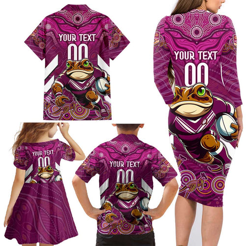 Custom Maroons Cane Toad Family Matching Long Sleeve Bodycon Dress and Hawaiian Shirt Queensland Rugby