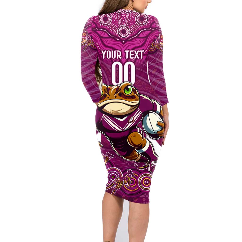 Custom Maroons Cane Toad Family Matching Long Sleeve Bodycon Dress and Hawaiian Shirt Queensland Rugby