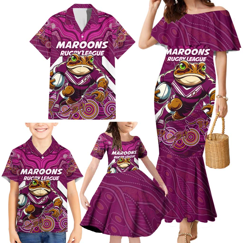 Custom Maroons Cane Toad Family Matching Mermaid Dress and Hawaiian Shirt Queensland Rugby