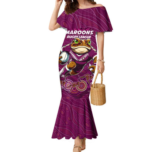 Custom Maroons Cane Toad Family Matching Mermaid Dress and Hawaiian Shirt Queensland Rugby