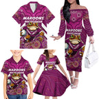 Custom Maroons Cane Toad Family Matching Off The Shoulder Long Sleeve Dress and Hawaiian Shirt Queensland Rugby