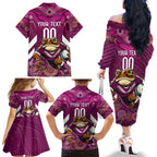 Custom Maroons Cane Toad Family Matching Off The Shoulder Long Sleeve Dress and Hawaiian Shirt Queensland Rugby
