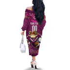Custom Maroons Cane Toad Family Matching Off The Shoulder Long Sleeve Dress and Hawaiian Shirt Queensland Rugby