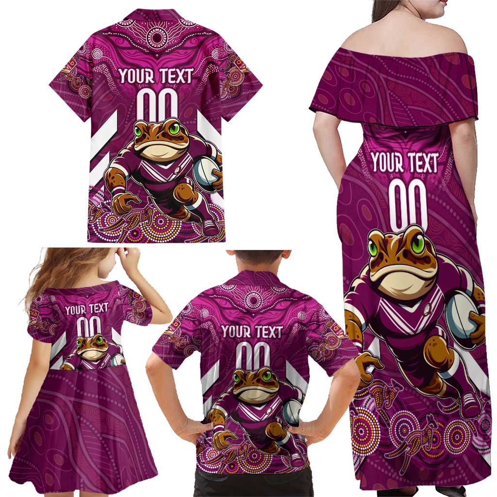 Custom Maroons Cane Toad Family Matching Off Shoulder Maxi Dress and Hawaiian Shirt Queensland Rugby
