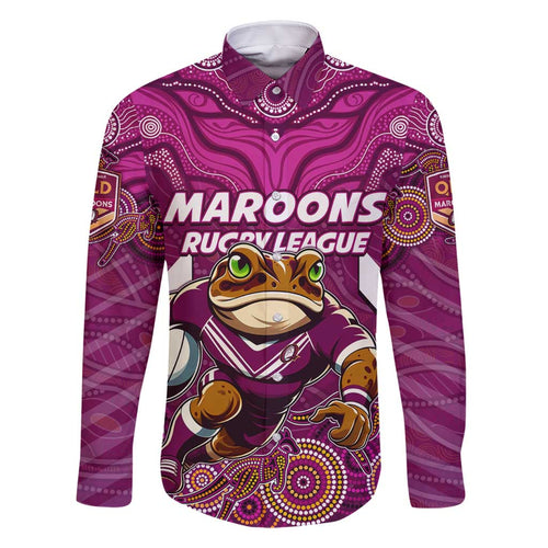 Custom Maroons Cane Toad Family Matching Off Shoulder Maxi Dress and Hawaiian Shirt Queensland Rugby