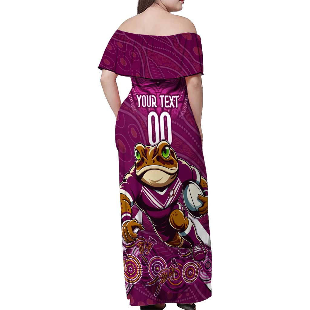 Custom Maroons Cane Toad Family Matching Off Shoulder Maxi Dress and Hawaiian Shirt Queensland Rugby
