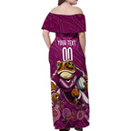 Custom Maroons Cane Toad Family Matching Off Shoulder Maxi Dress and Hawaiian Shirt Queensland Rugby