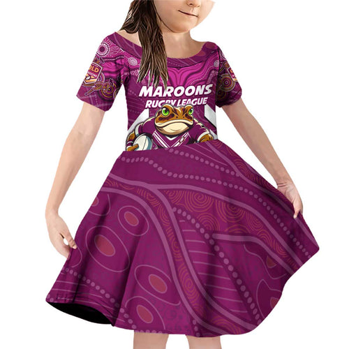 Custom Maroons Cane Toad Family Matching Off Shoulder Short Dress and Hawaiian Shirt Queensland Rugby