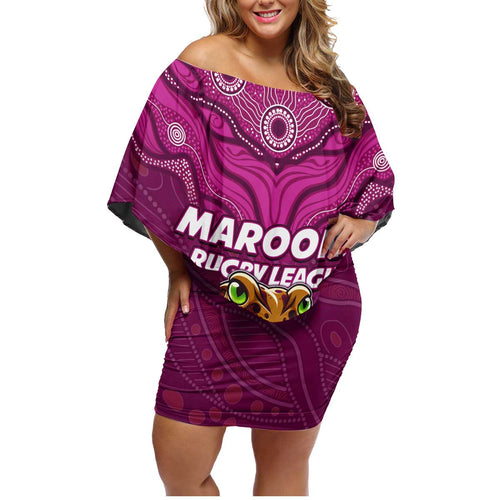 Custom Maroons Cane Toad Family Matching Off Shoulder Short Dress and Hawaiian Shirt Queensland Rugby