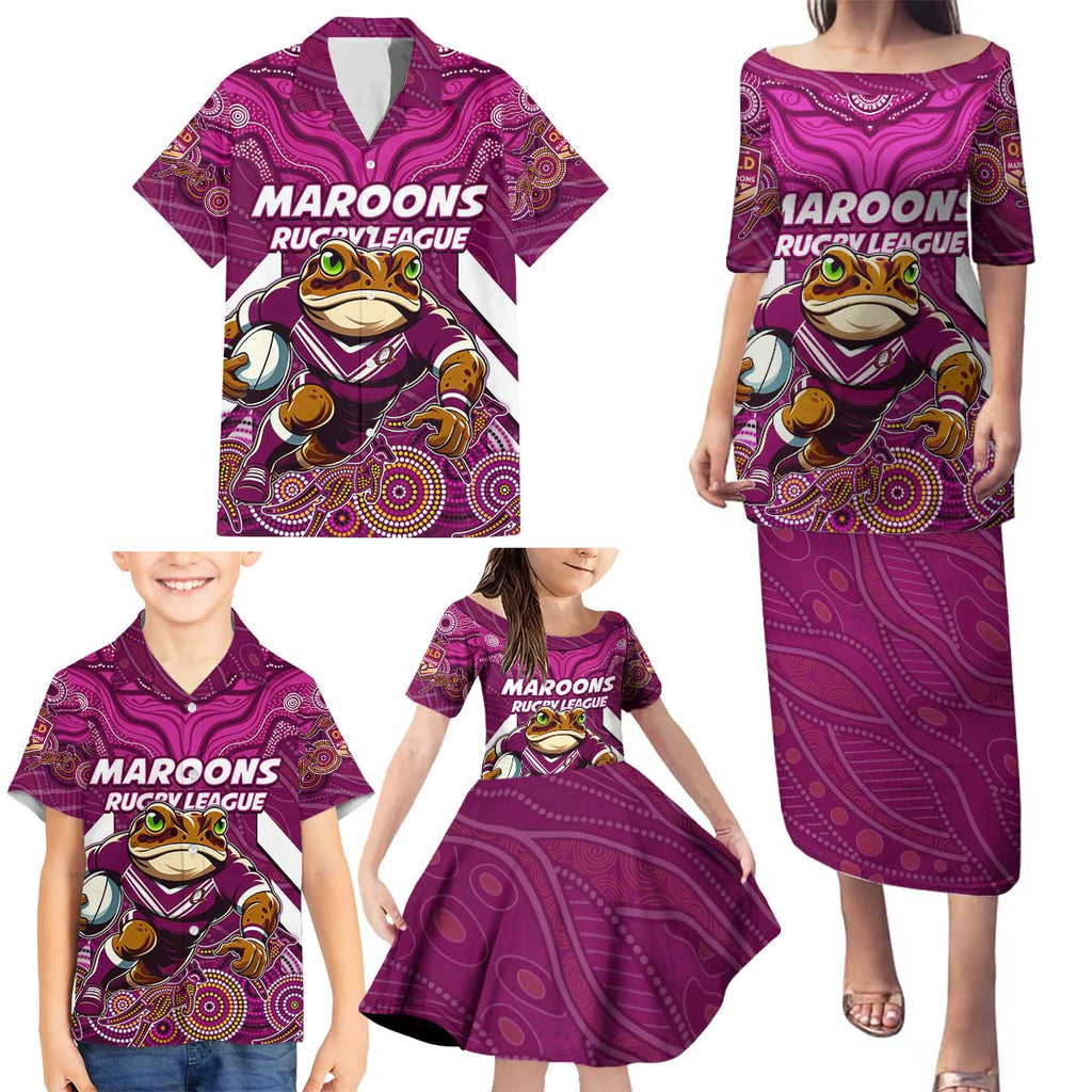 Custom Maroons Cane Toad Family Matching Puletasi and Hawaiian Shirt Queensland Rugby