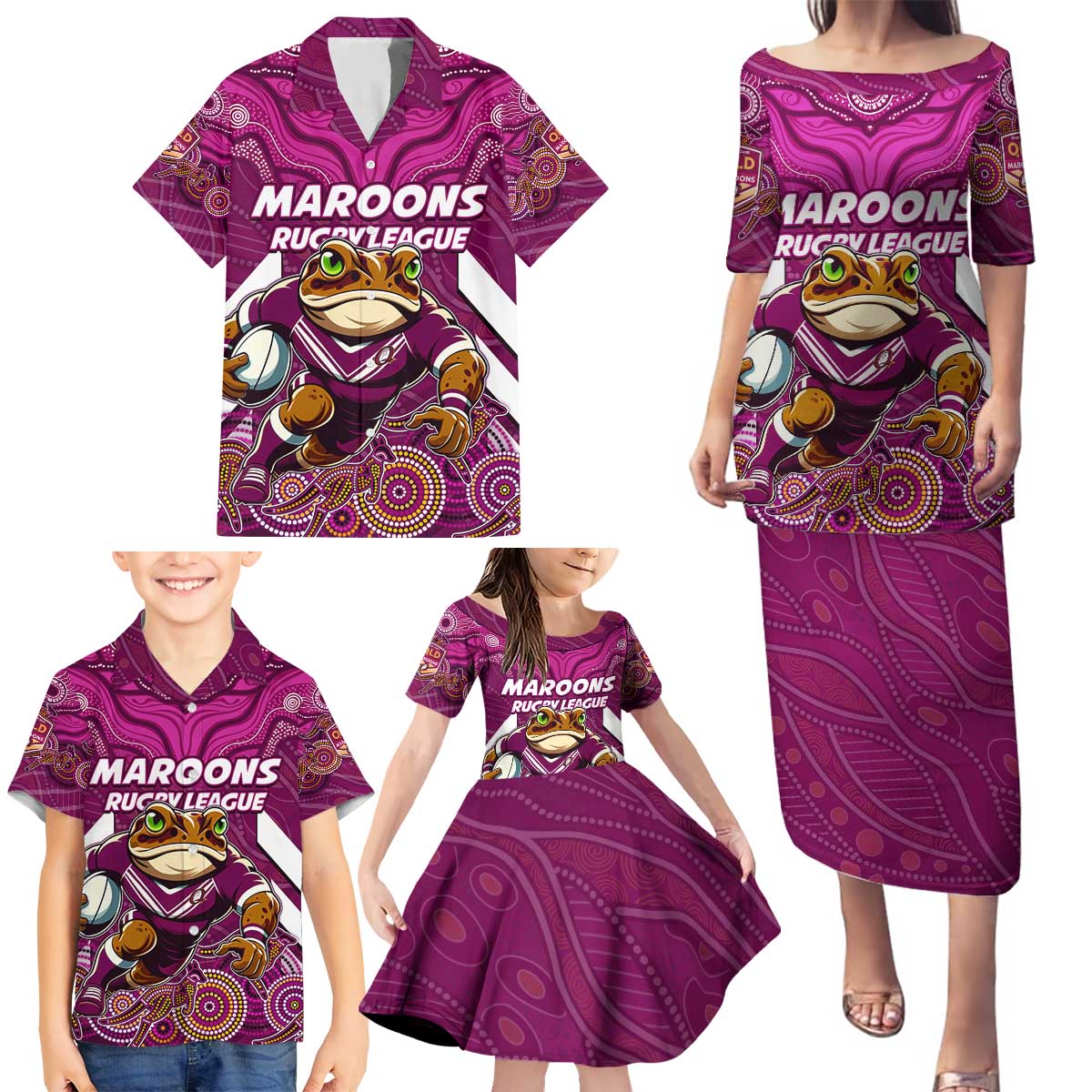 Custom Maroons Cane Toad Family Matching Puletasi and Hawaiian Shirt Queensland Rugby