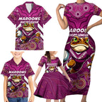 Custom Maroons Cane Toad Family Matching Short Sleeve Bodycon Dress and Hawaiian Shirt Queensland Rugby