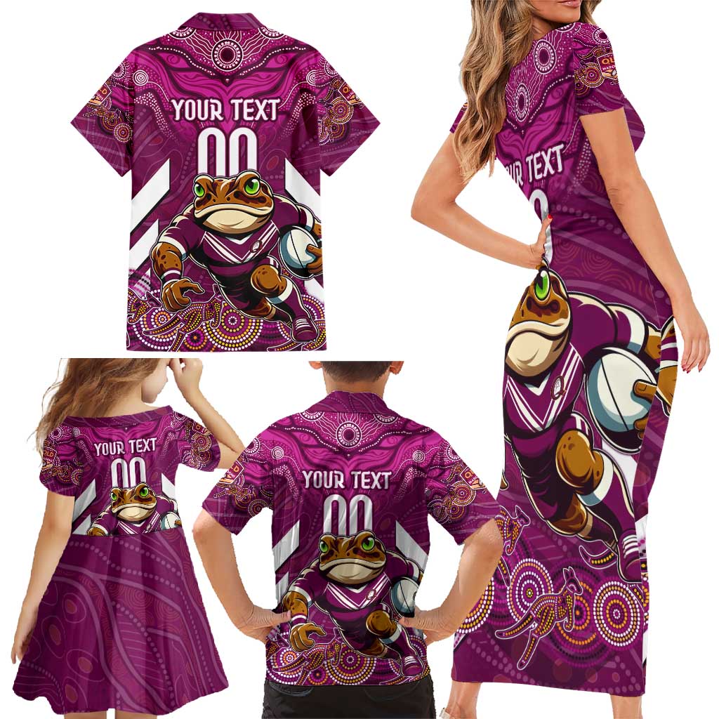 Custom Maroons Cane Toad Family Matching Short Sleeve Bodycon Dress and Hawaiian Shirt Queensland Rugby