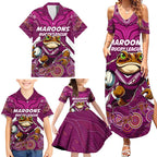 Custom Maroons Cane Toad Family Matching Summer Maxi Dress and Hawaiian Shirt Queensland Rugby