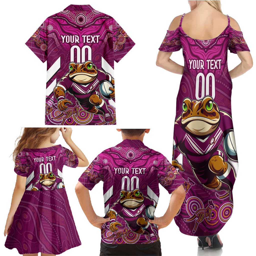 Custom Maroons Cane Toad Family Matching Summer Maxi Dress and Hawaiian Shirt Queensland Rugby