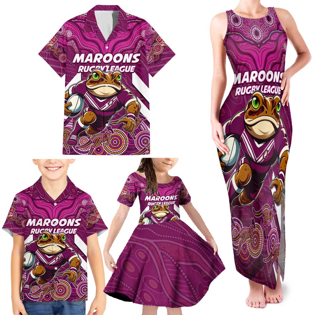 Custom Maroons Cane Toad Family Matching Tank Maxi Dress and Hawaiian Shirt Queensland Rugby