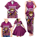 Custom Maroons Cane Toad Family Matching Tank Maxi Dress and Hawaiian Shirt Queensland Rugby