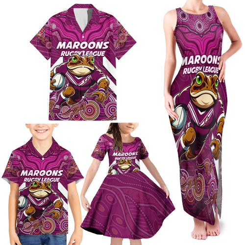 Custom Maroons Cane Toad Family Matching Tank Maxi Dress and Hawaiian Shirt Queensland Rugby
