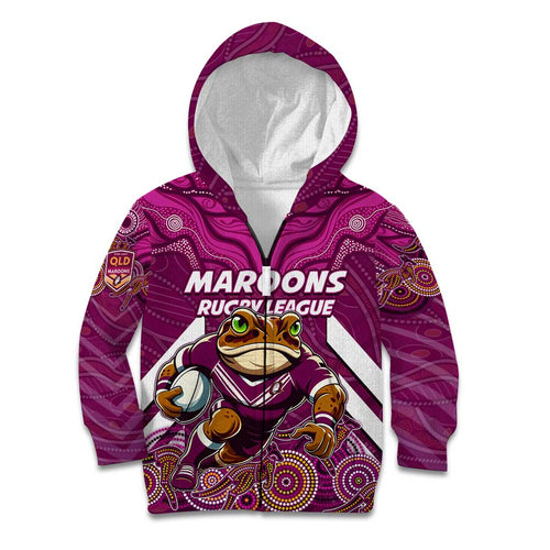 Custom Maroons Cane Toad Kid Hoodie Queensland Rugby