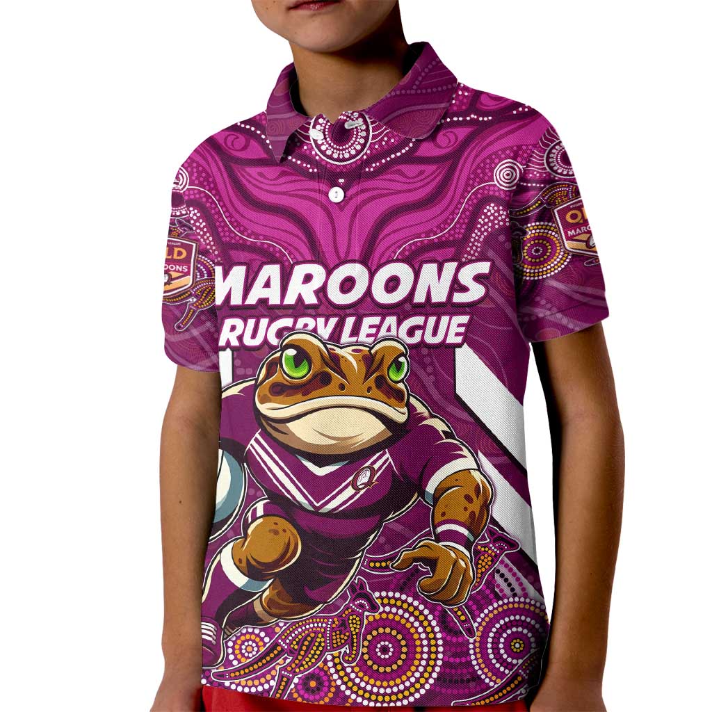 Custom Maroons Cane Toad Kid Polo Shirt Queensland Rugby