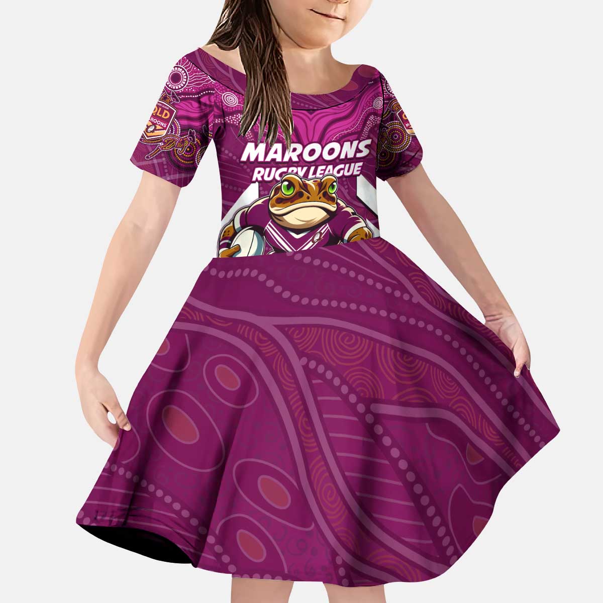 Custom Maroons Cane Toad Kid Short Sleeve Dress Queensland Rugby