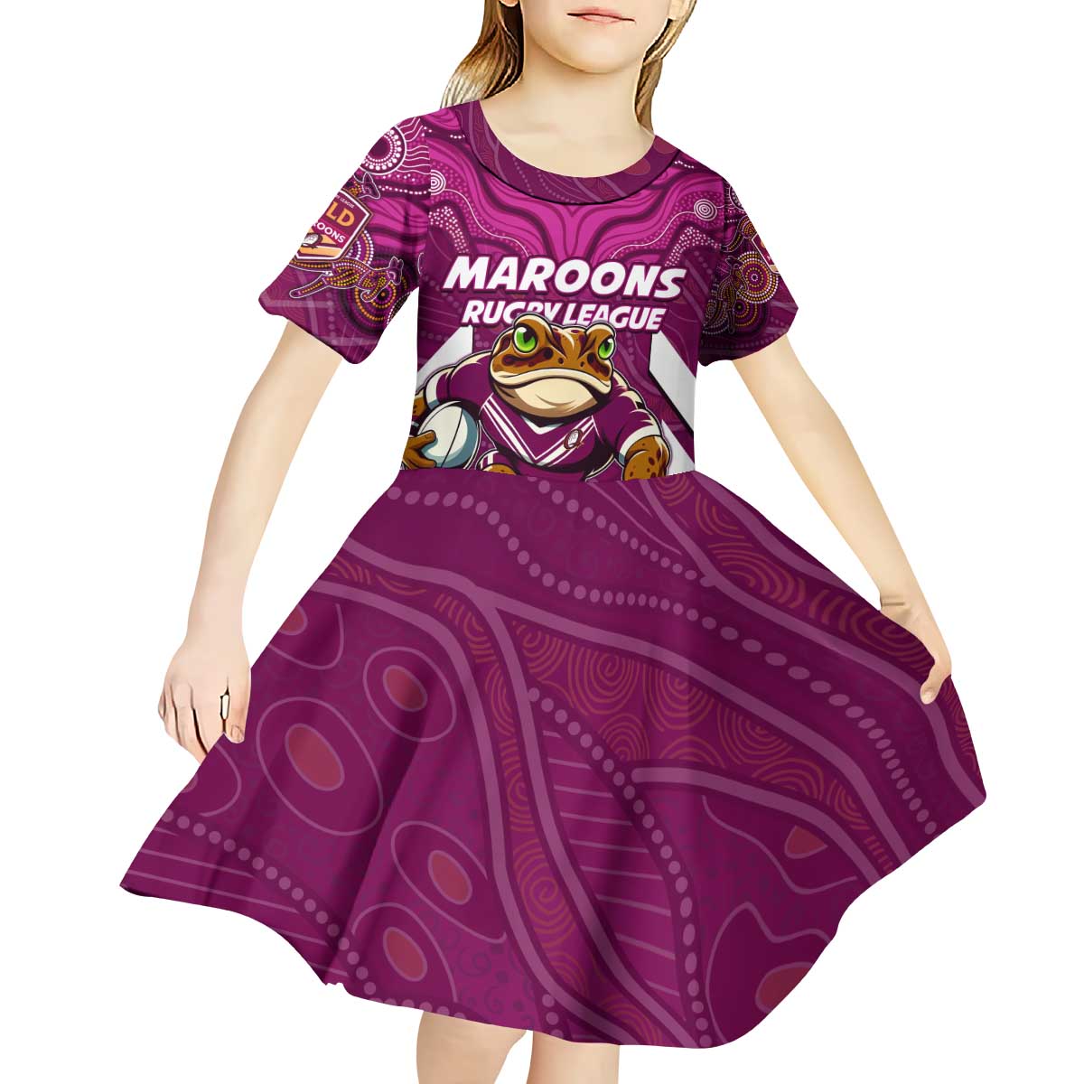 Custom Maroons Cane Toad Kid Short Sleeve Dress Queensland Rugby