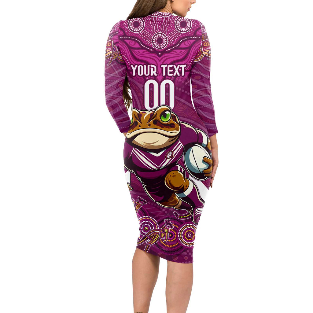 Custom Maroons Cane Toad Long Sleeve Bodycon Dress Queensland Rugby