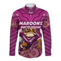 Custom Maroons Cane Toad Long Sleeve Button Shirt Queensland Rugby