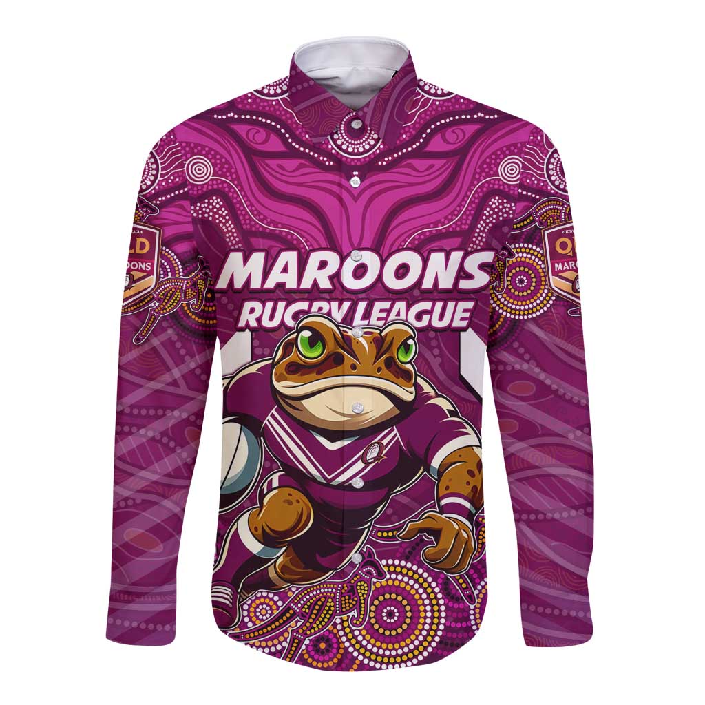 Custom Maroons Cane Toad Long Sleeve Button Shirt Queensland Rugby