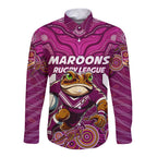 Custom Maroons Cane Toad Long Sleeve Button Shirt Queensland Rugby