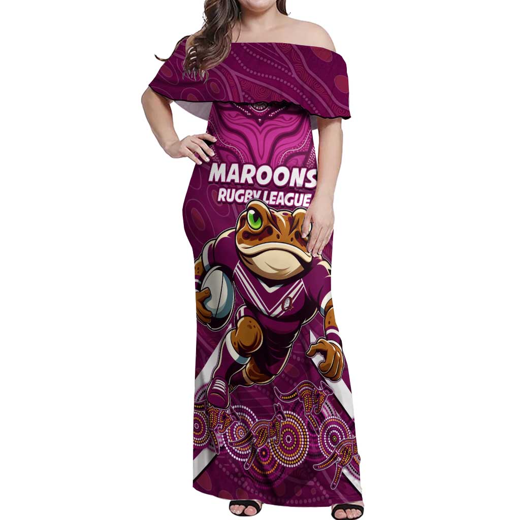 Custom Maroons Cane Toad Off Shoulder Maxi Dress Queensland Rugby