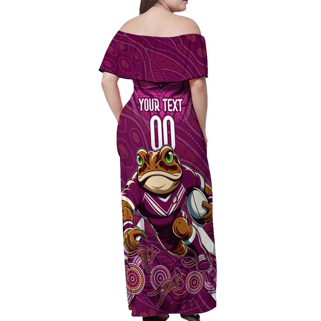 Custom Maroons Cane Toad Off Shoulder Maxi Dress Queensland Rugby