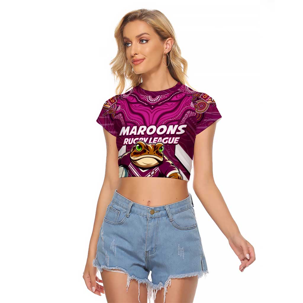 Custom Maroons Cane Toad Raglan Cropped T Shirt Queensland Rugby