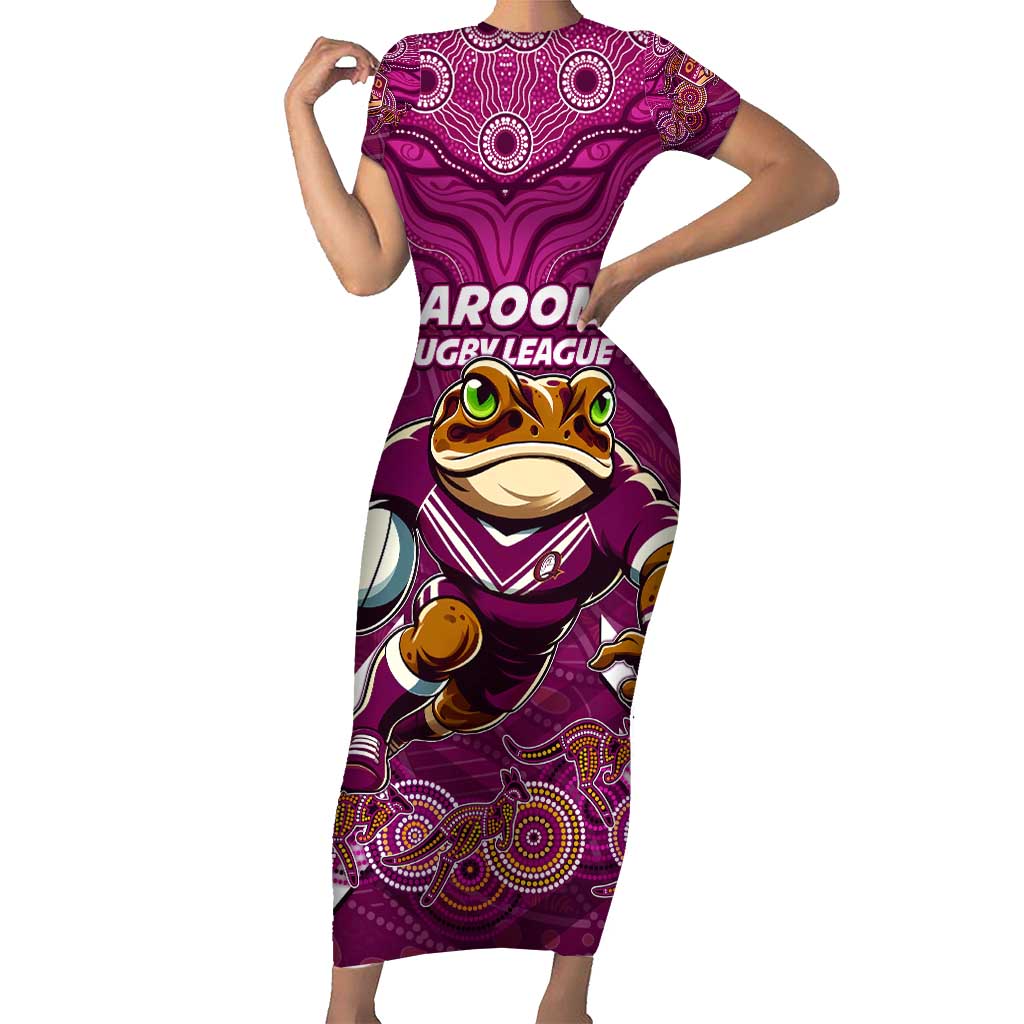 Custom Maroons Cane Toad Short Sleeve Bodycon Dress Queensland Rugby