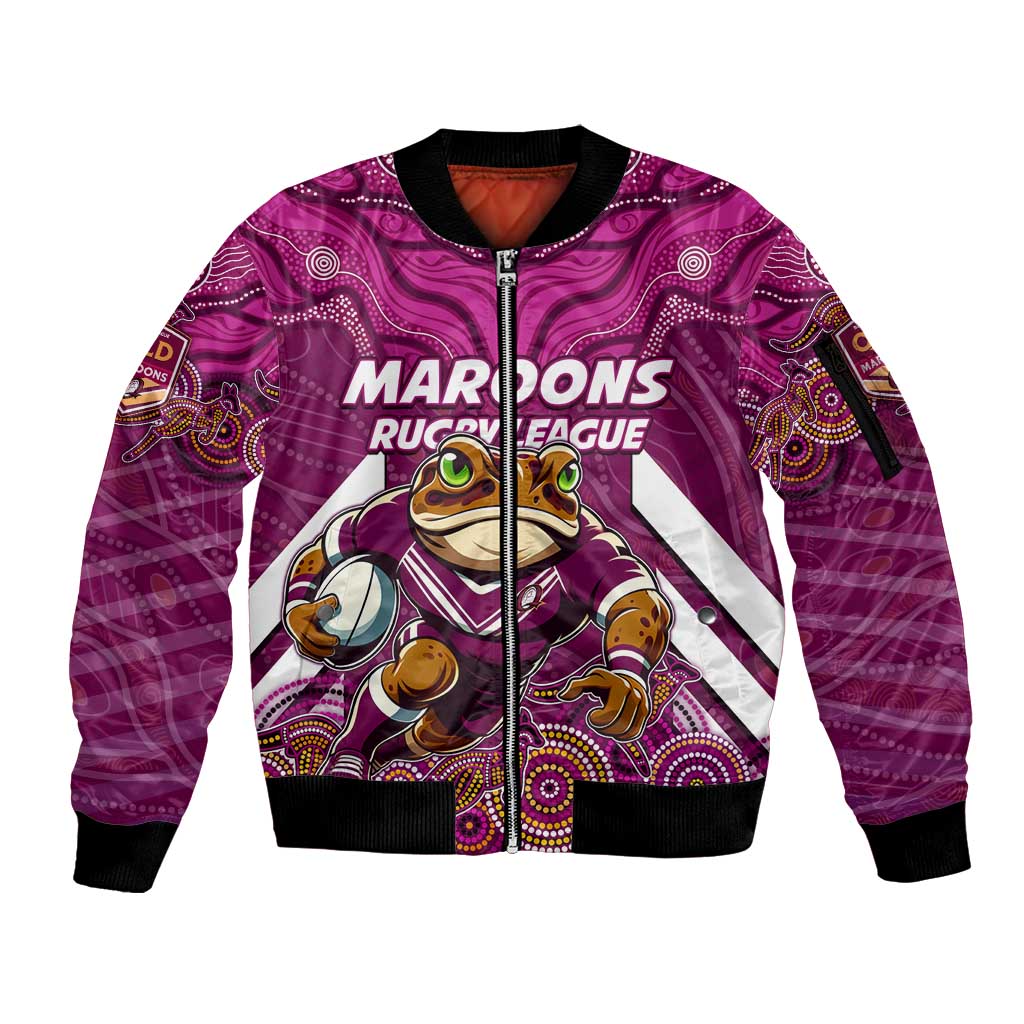 Custom Maroons Cane Toad Sleeve Zip Bomber Jacket Queensland Rugby