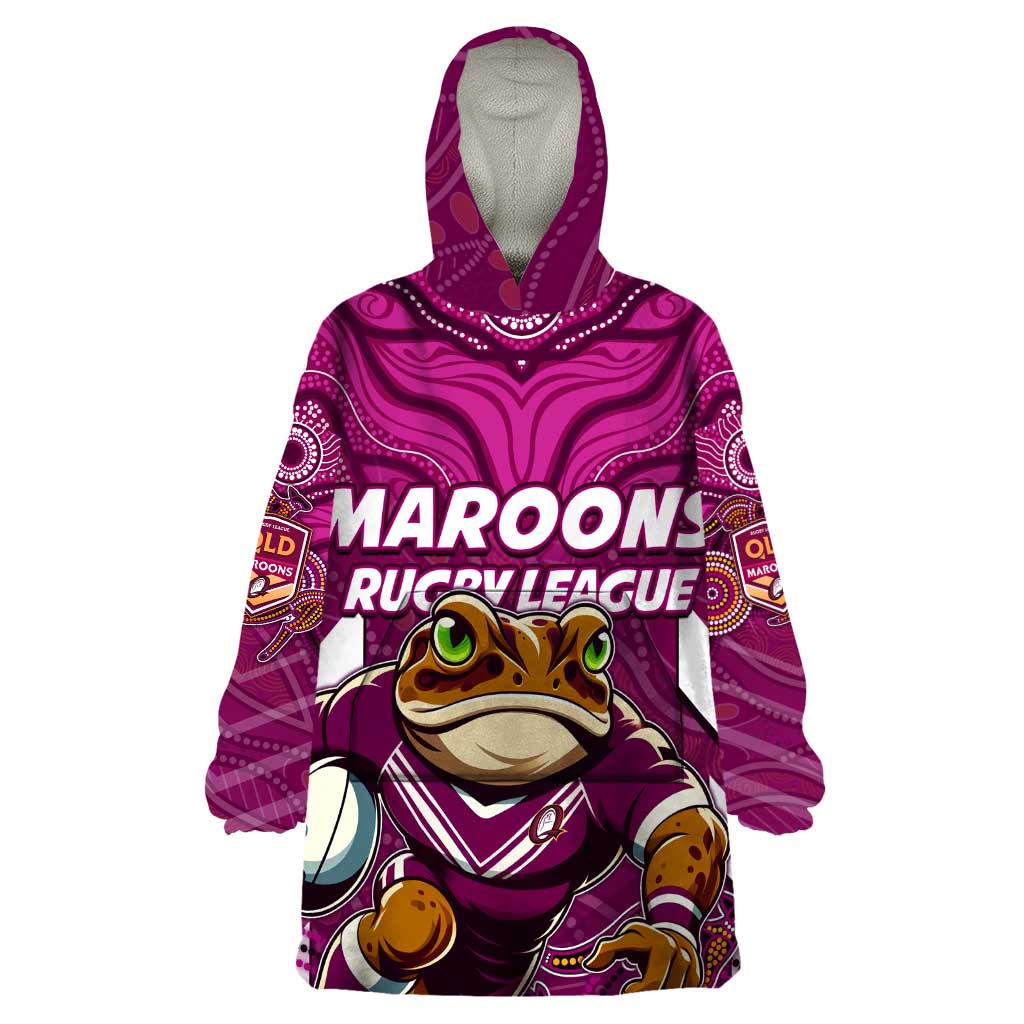 Custom Maroons Cane Toad Wearable Blanket Hoodie Queensland Rugby