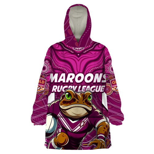 Custom Maroons Cane Toad Wearable Blanket Hoodie Queensland Rugby