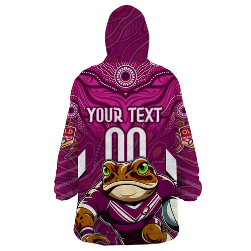 Custom Maroons Cane Toad Wearable Blanket Hoodie Queensland Rugby