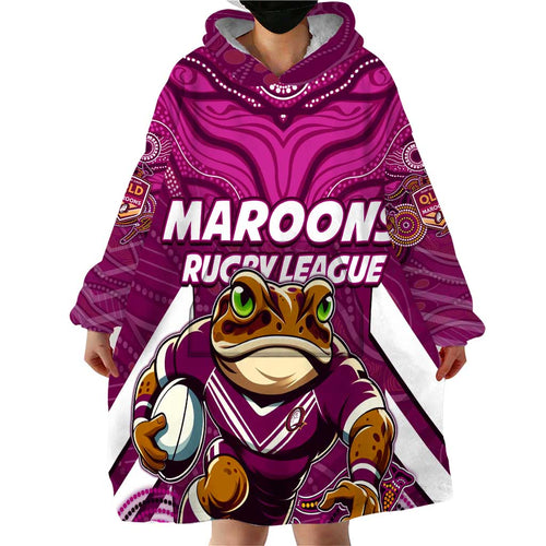 Custom Maroons Cane Toad Wearable Blanket Hoodie Queensland Rugby
