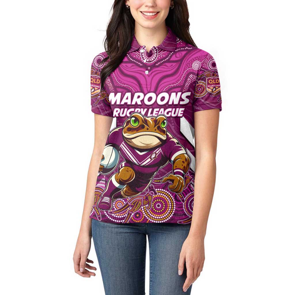 Custom Maroons Cane Toad Women Polo Shirt Queensland Rugby
