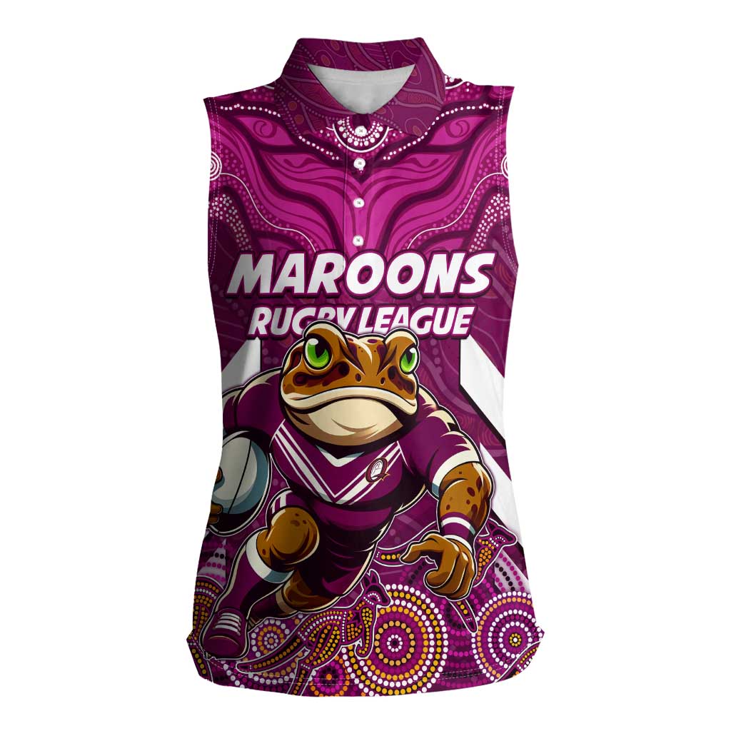 Custom Maroons Cane Toad Women Sleeveless Polo Shirt Queensland Rugby