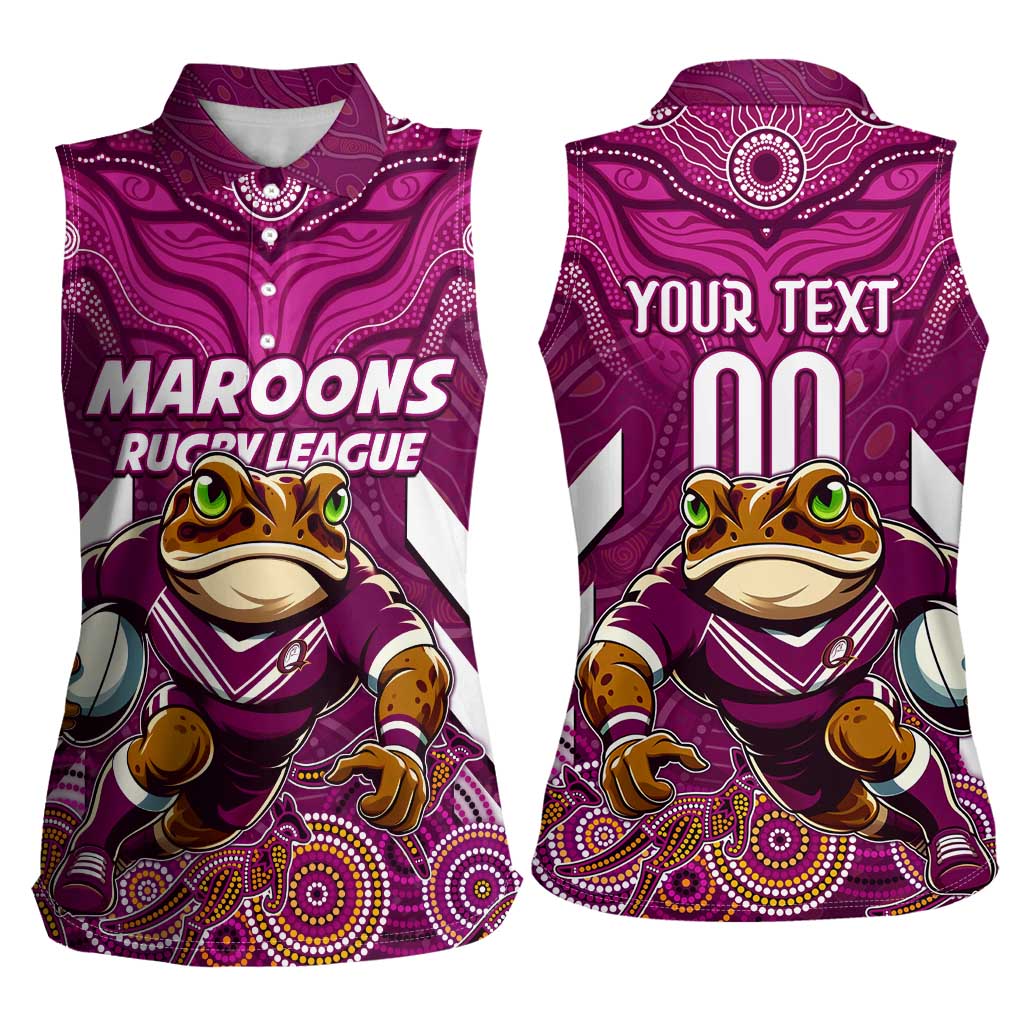 Custom Maroons Cane Toad Women Sleeveless Polo Shirt Queensland Rugby