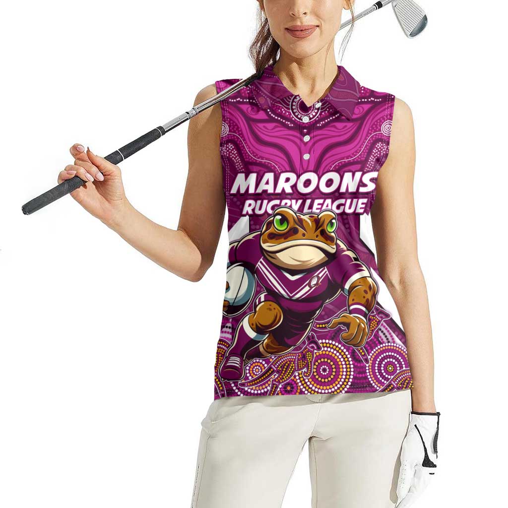Custom Maroons Cane Toad Women Sleeveless Polo Shirt Queensland Rugby